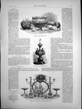 Old Print British Sepulchral Urn Billiard Champion Cup Mr Deputy Fry 1870 19th