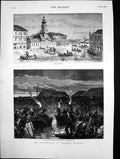 Antique Old Print The Inundations At Szegedin Hungary Last Embankment 1879 19th