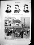Antique Old Print Exterior & Interior New Coffee House Bradford Sketches 1879