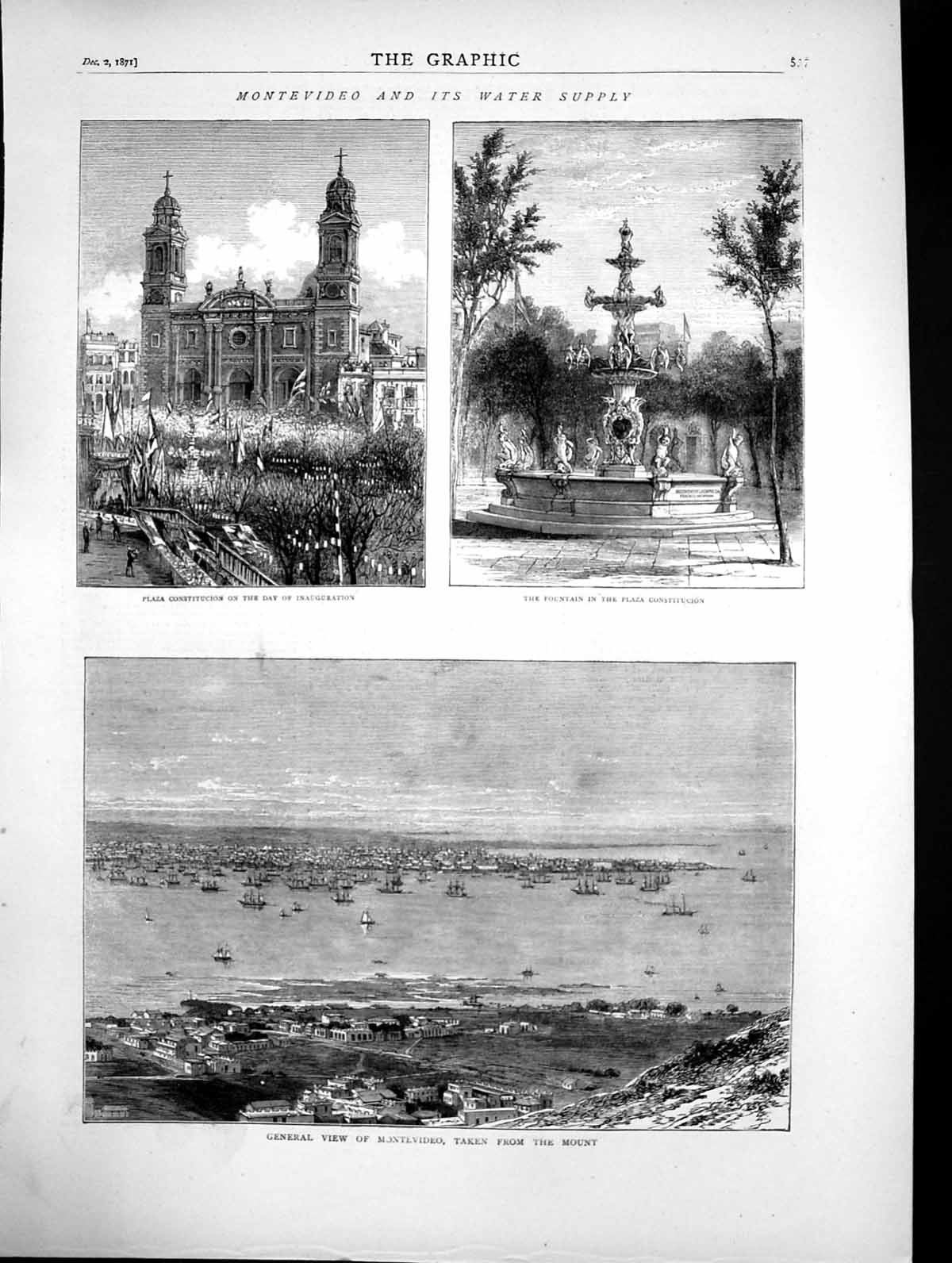 Old Montevideo And Its Water Supply General View Plaza Fountain 1871 Victorian