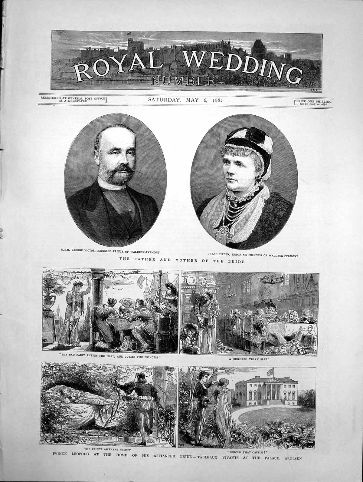 Antique Print Prince LeopAt Home Bride Tableaux Vivants Palace Arolsen 1882