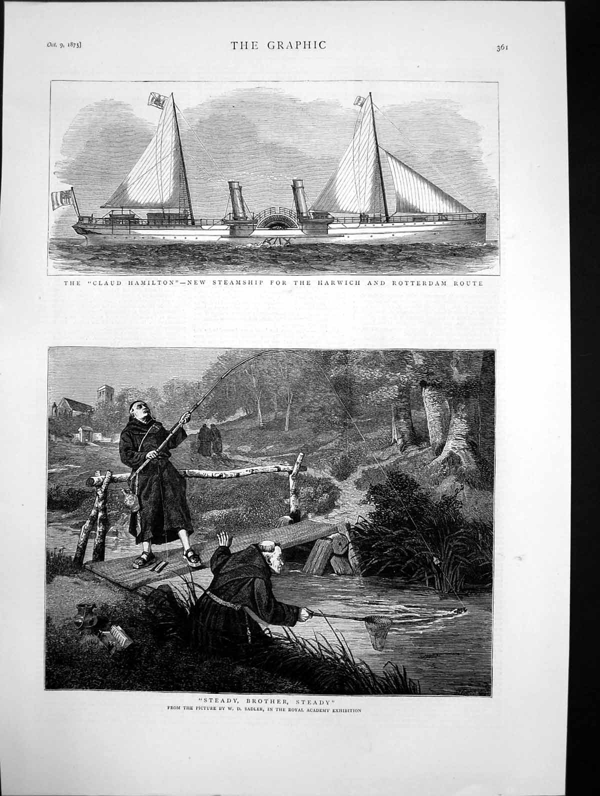 Antique Print Claud Hamilton New Steamship Harwich To Rotterdam Route 1875 19th