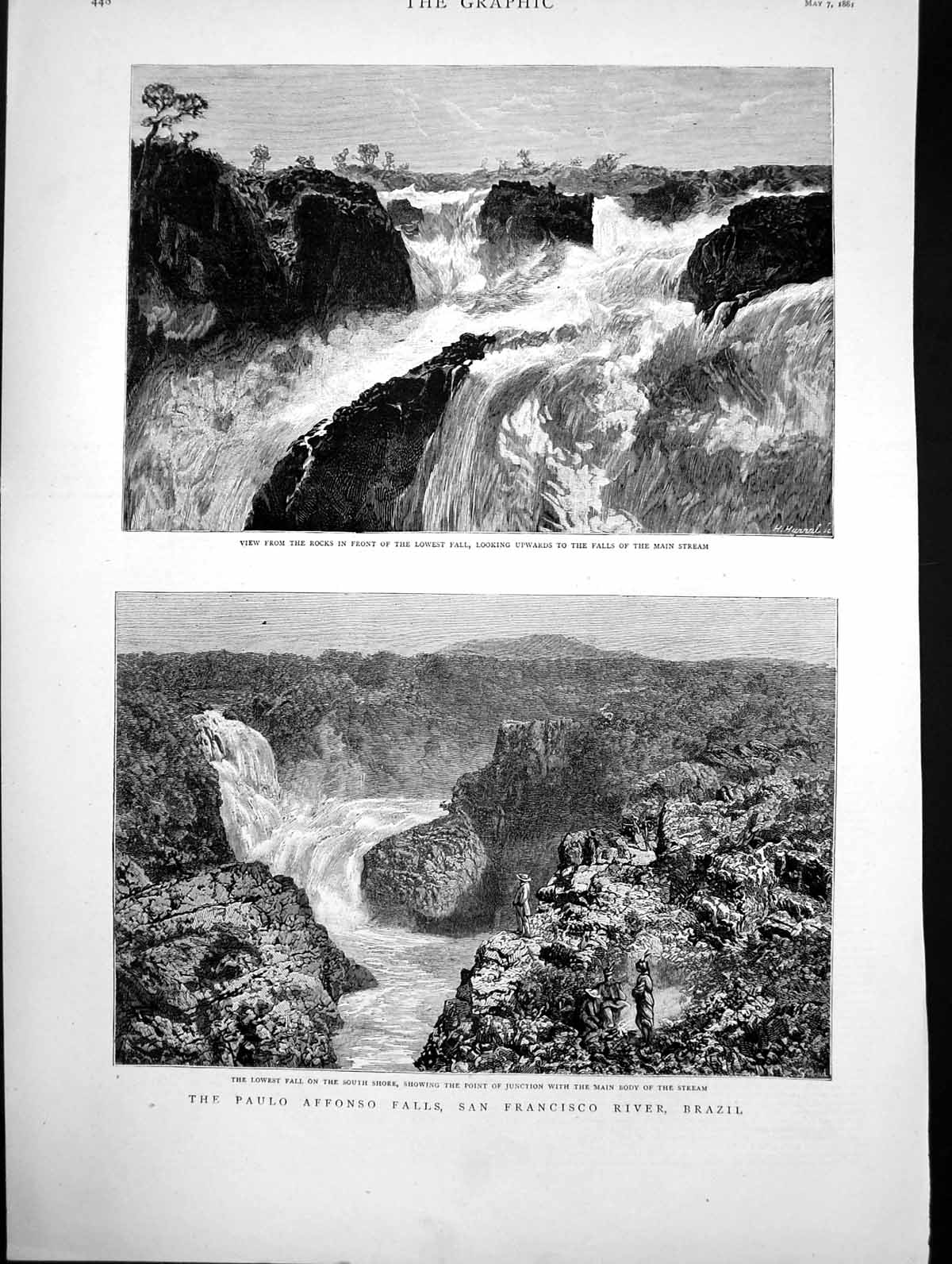 Old Print Paulo Affonso Falls San Francisco River Brazil Lowest Fall 1881 19th