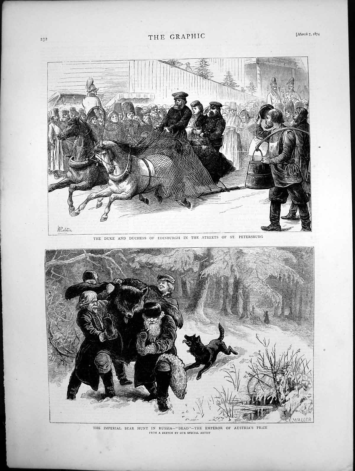Old Print Duke Duchess Ofedinburgh St Petersburg Imperial Bear Hunt 1874 19th