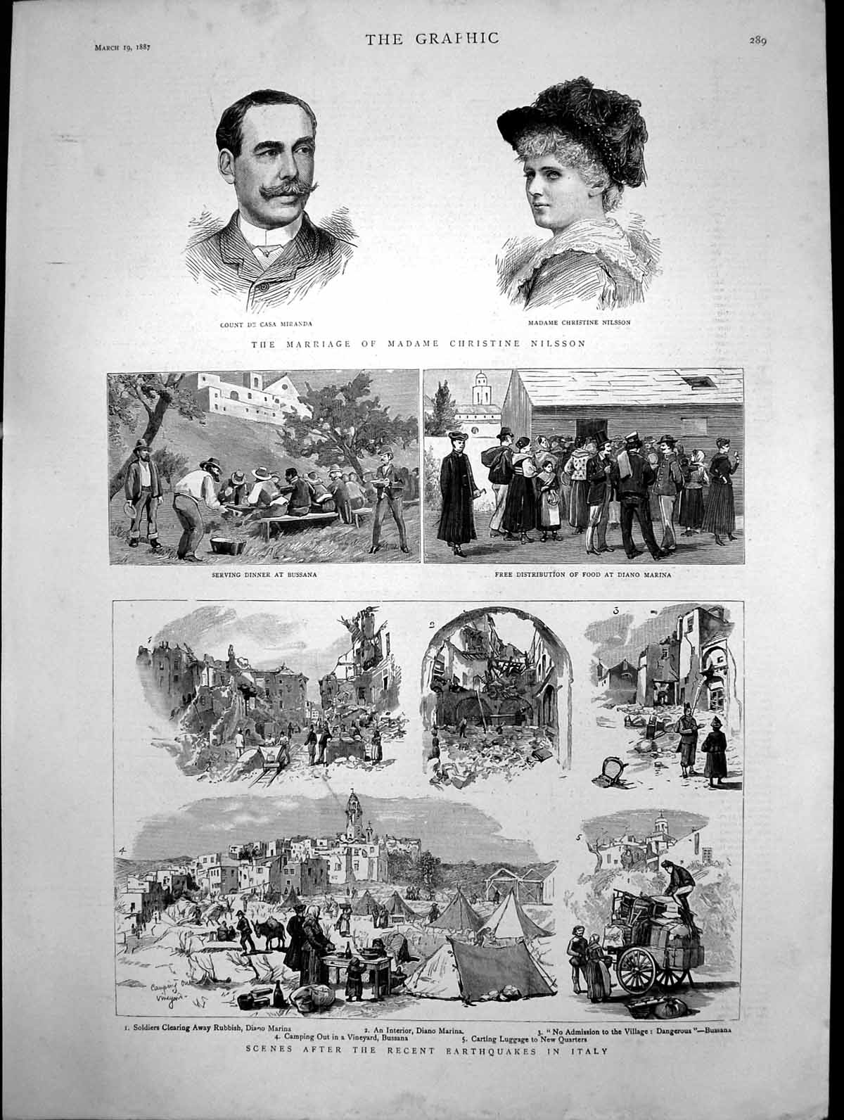 Old Sketches Scenes Earthquake Italy Marriage Christine Nilsson 1887 Victorian