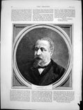 Original Old Antique Print Napoleon Bonaparte Portrait 1871 19th
