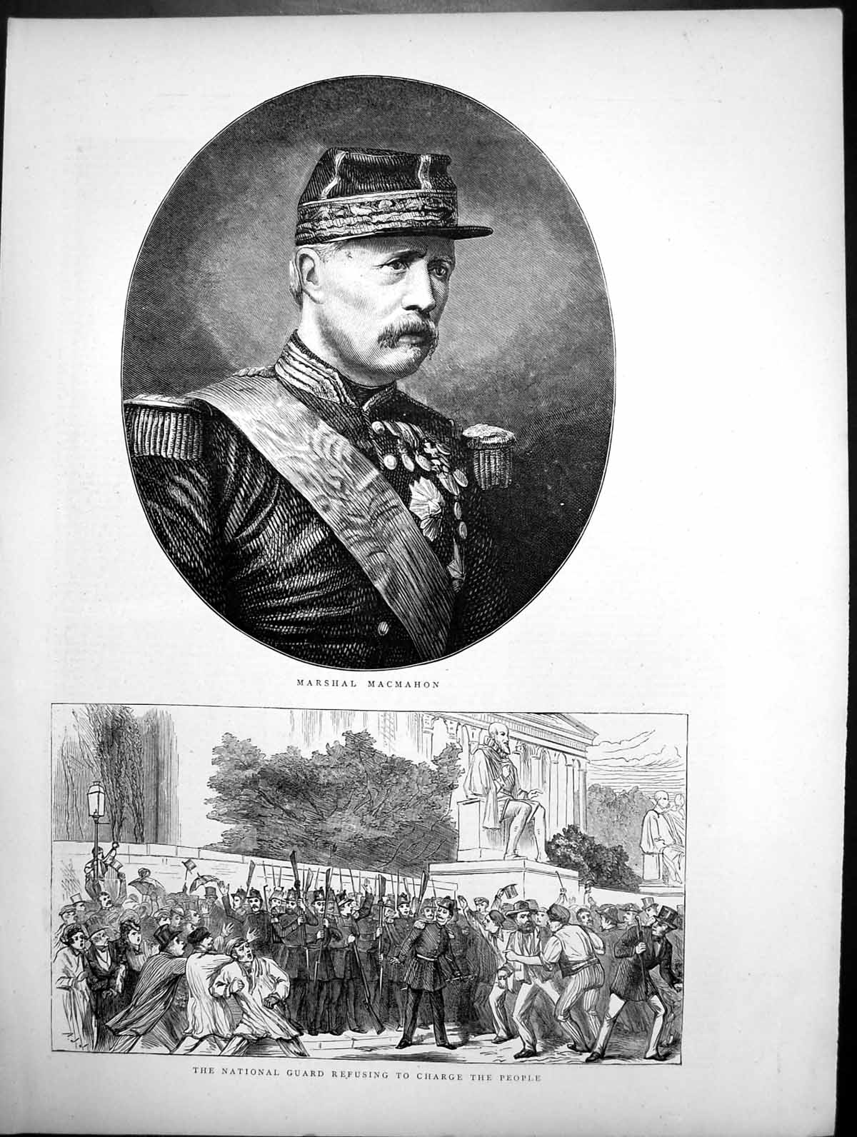 Old Print Marshal Macmahon National Guard Refusing To Charge People 1870 19th