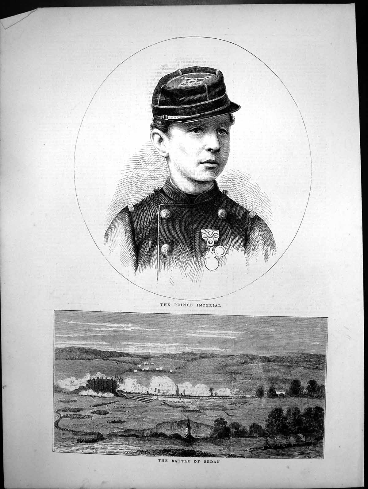 Antique Old Print The Prince Imperial Portrait Sketch The Battle Sedan 1870