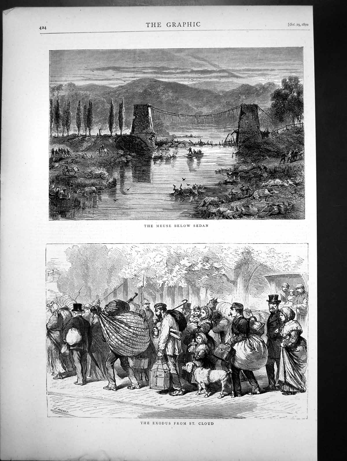 Antique Print The Exodus From St Cloud The Meuse Below Sedan Sketches 1870 19th