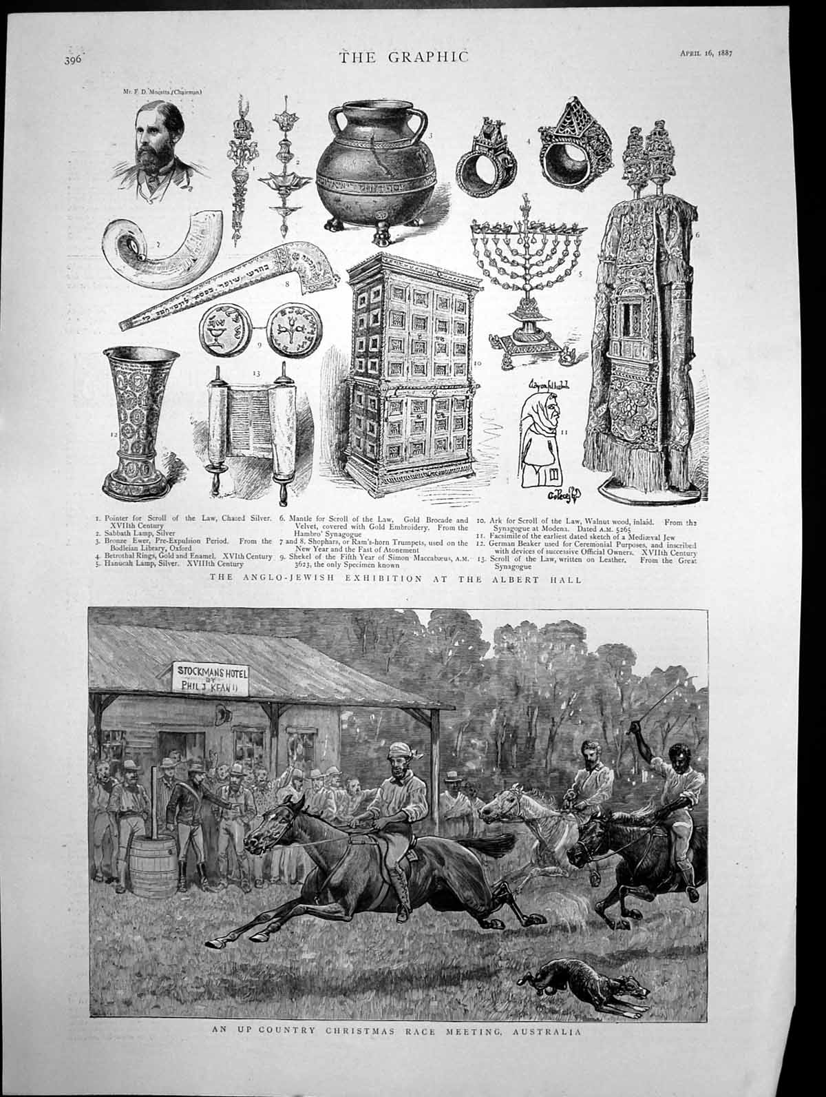 Antique Print Anglo-Jewish Exhibition Albert Hall Christmas Horse Race 1887