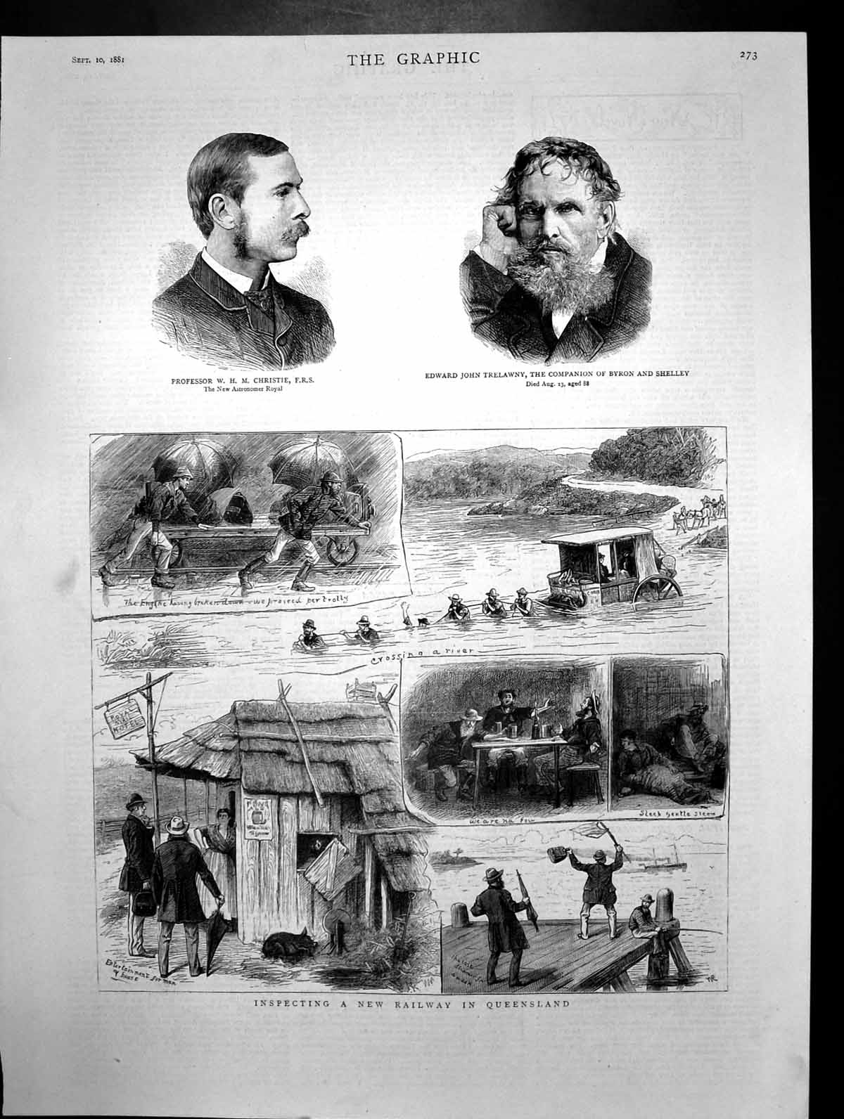 Antique Print Inspecting New Railway In Queensland Sketches Portraits 1881 19th