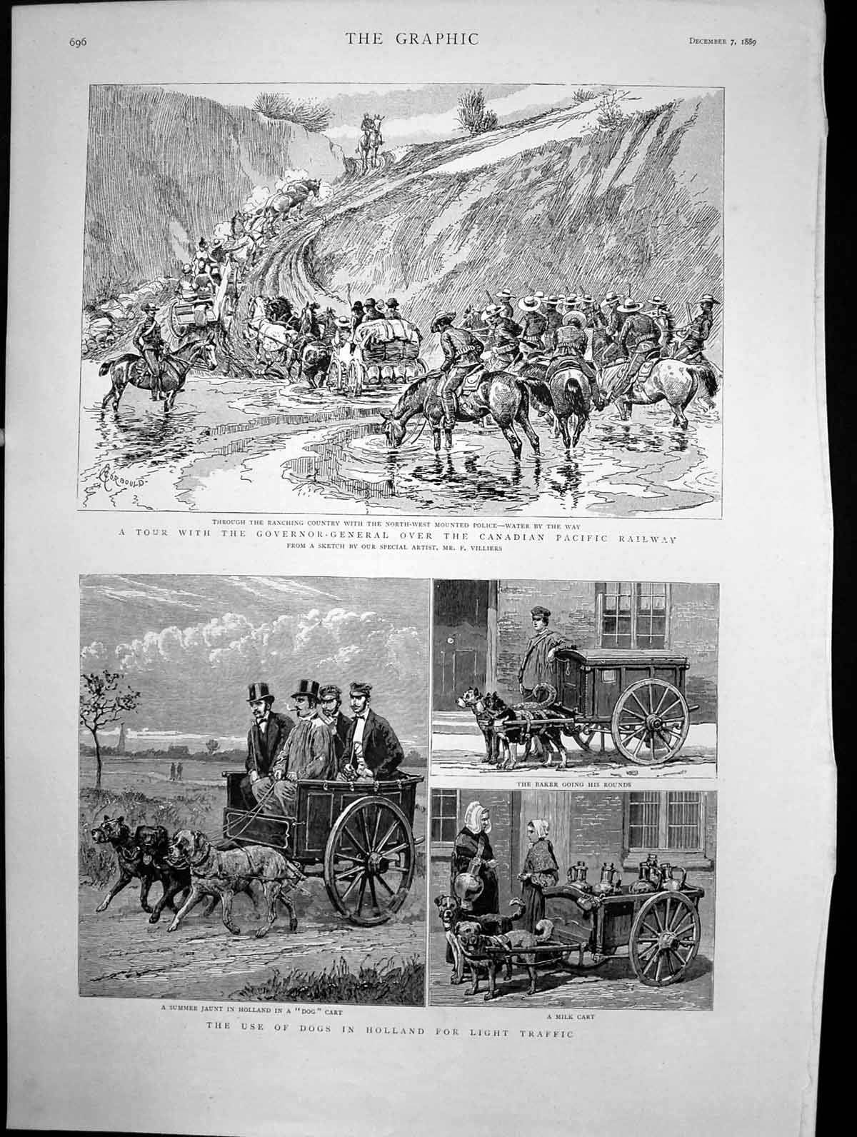 Antique Old Print Tour Governor-General Canada Use Dogs Holland Traffic 1889