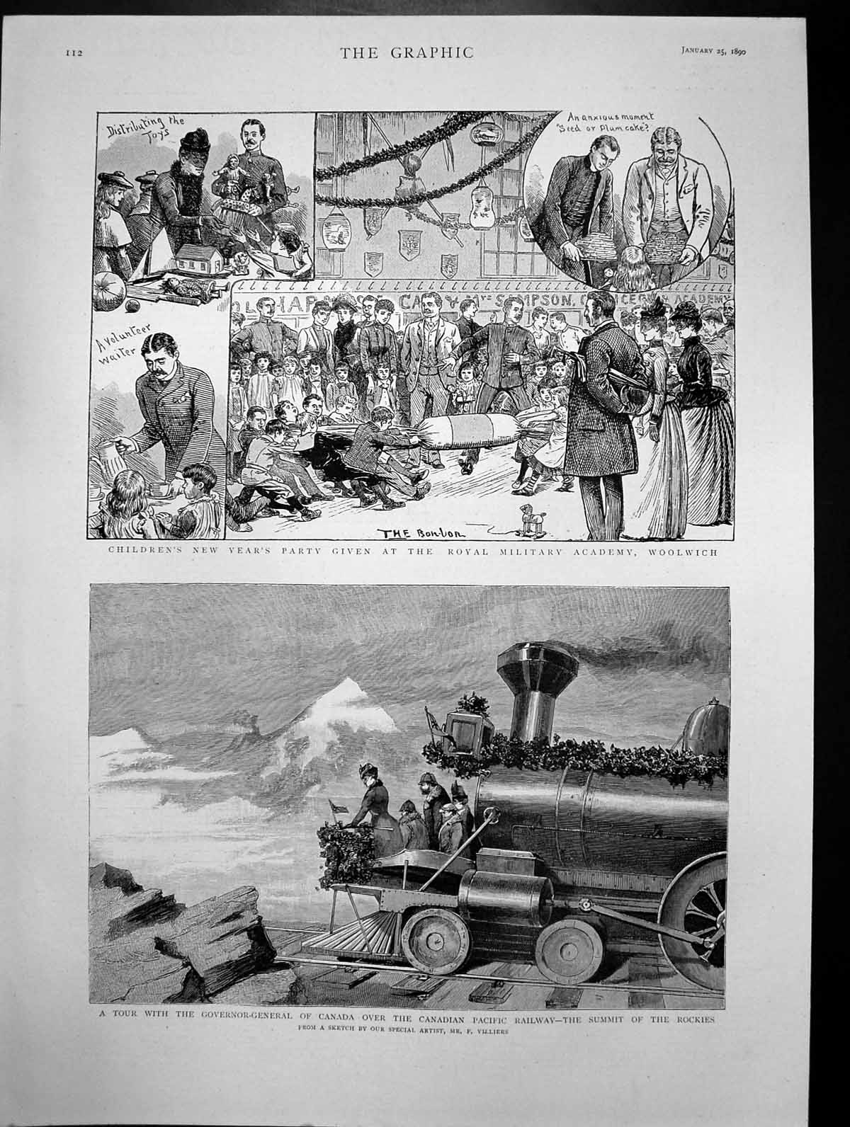 Antique Print Childrens New-Year Party Woolwich Canada Pacific Railway 1890