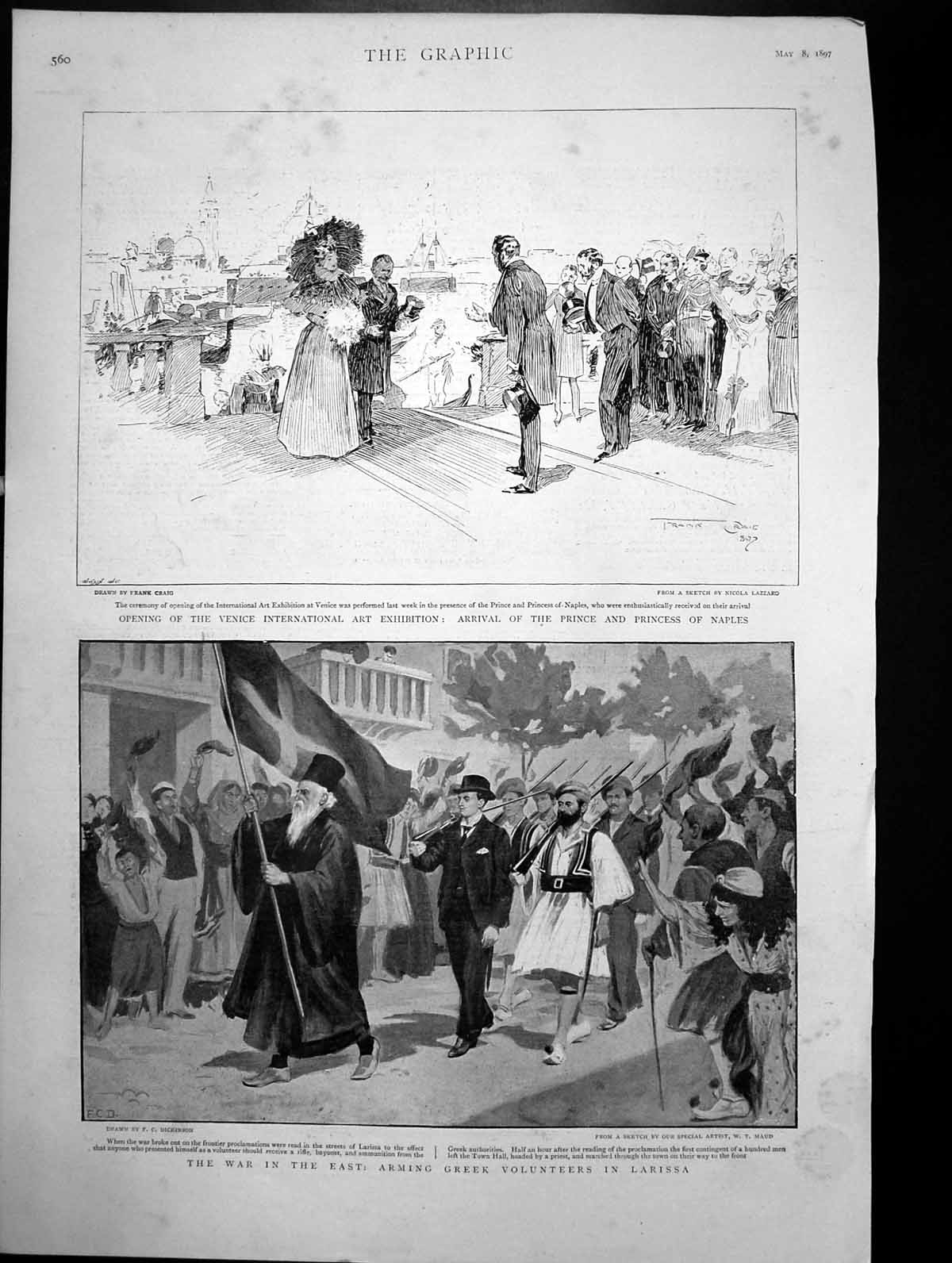 Antique Print Arrival Prince Princess Naples War In East Greek Larissa 1897