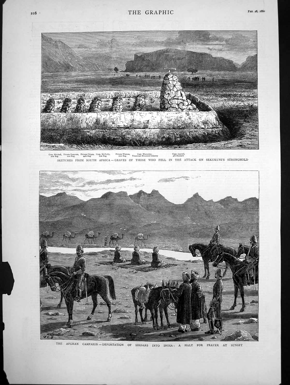 Old Print Afghan Campaign Sirdar Into India Prayer South Africa Dead 1880 19th