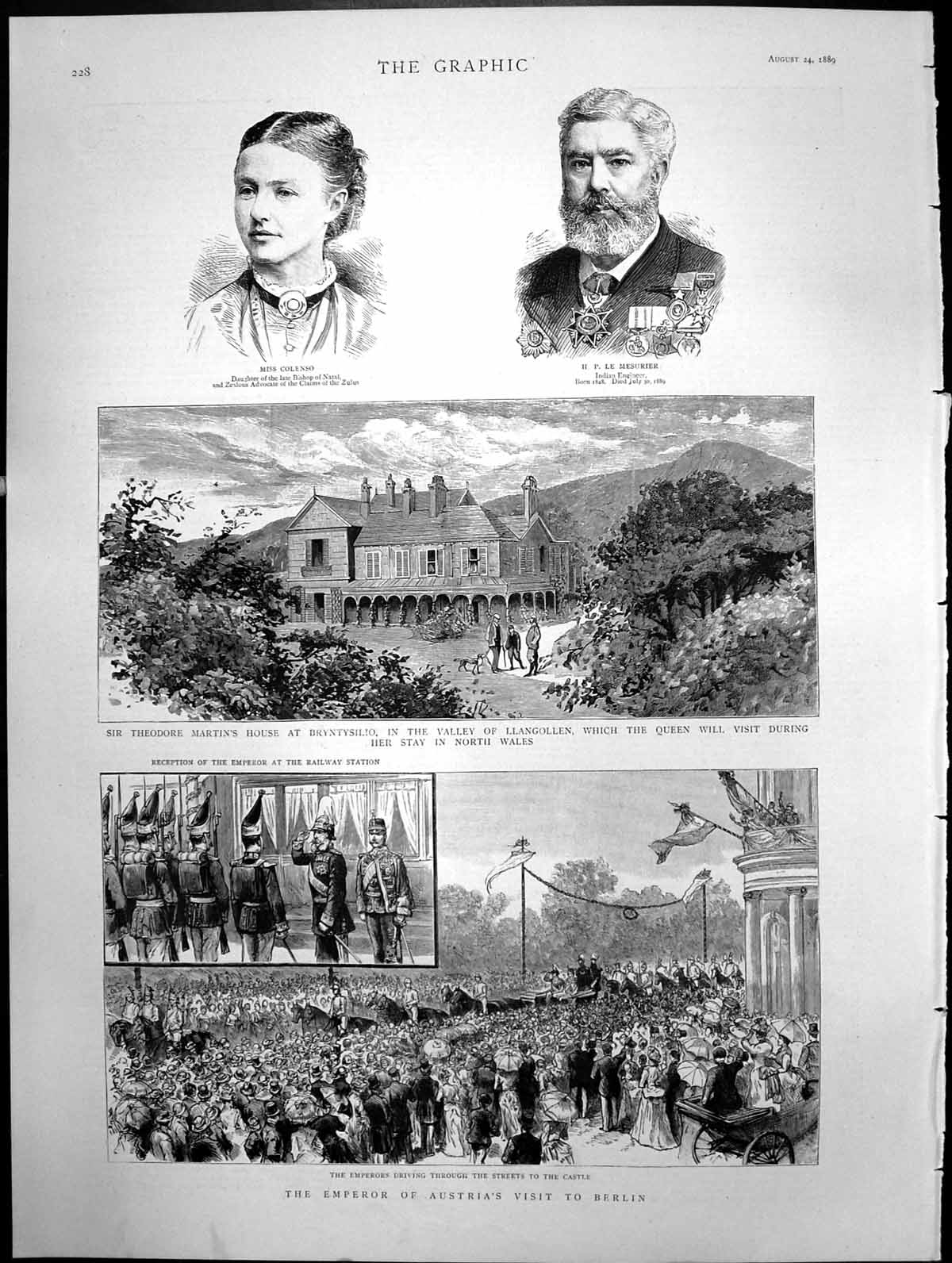 Antique Print Queen Visit To North Wales Emperor Austria Visit Berlin 1889 19th