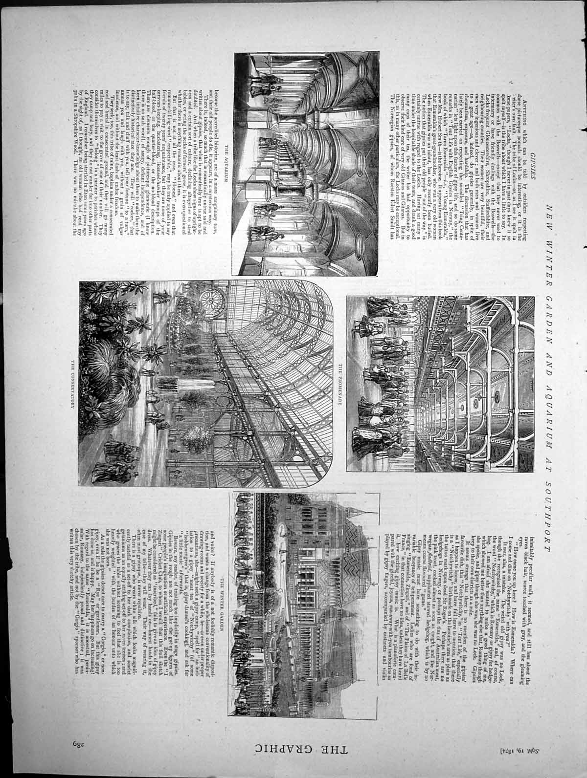 Antique Old Print New Winter Garden And Aquarium At Southport Sketches 1874