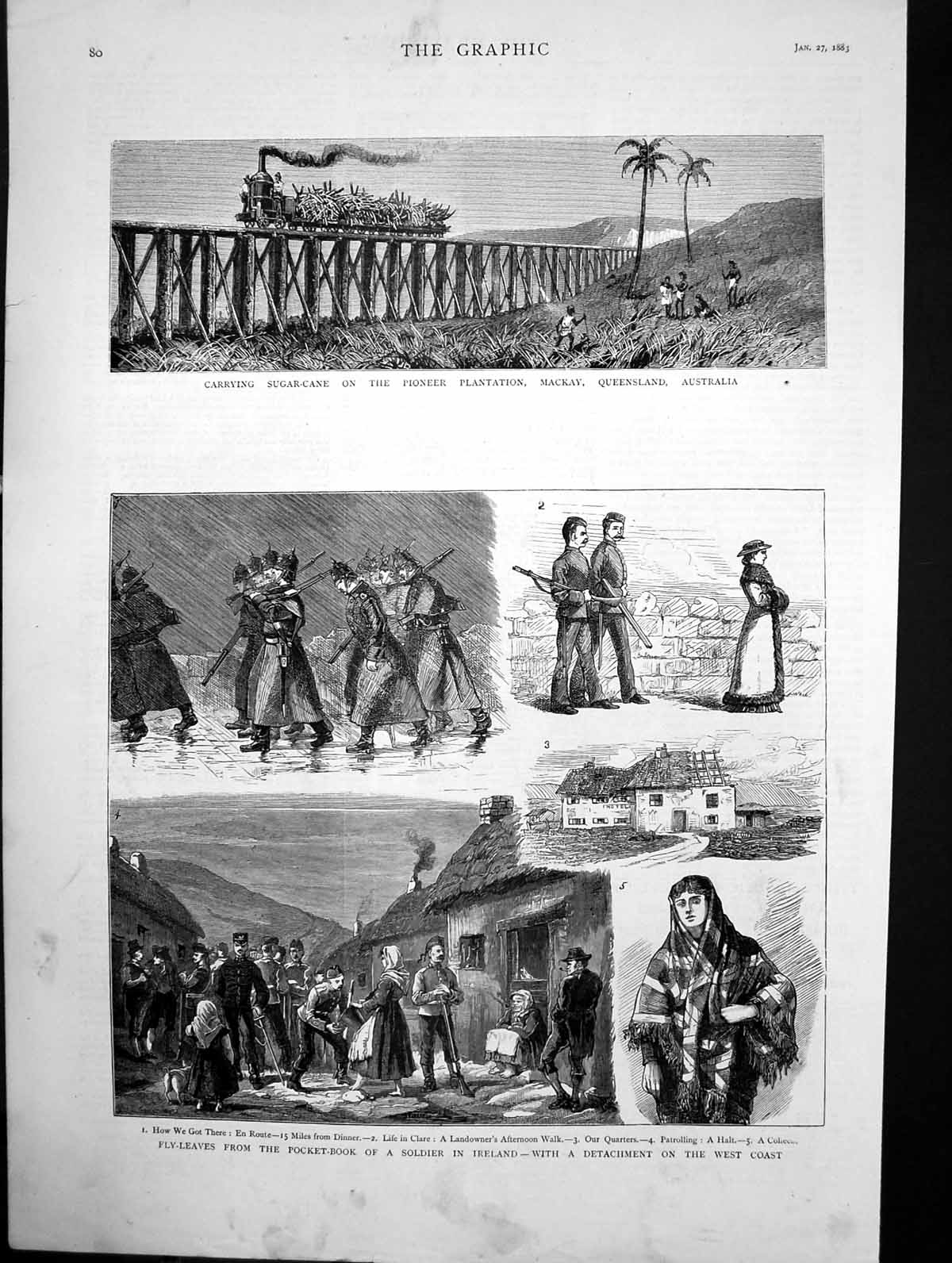 Antique Print Fly-Leaves Pocket-Book Sier Ireland Sugar Cane Australia 1883