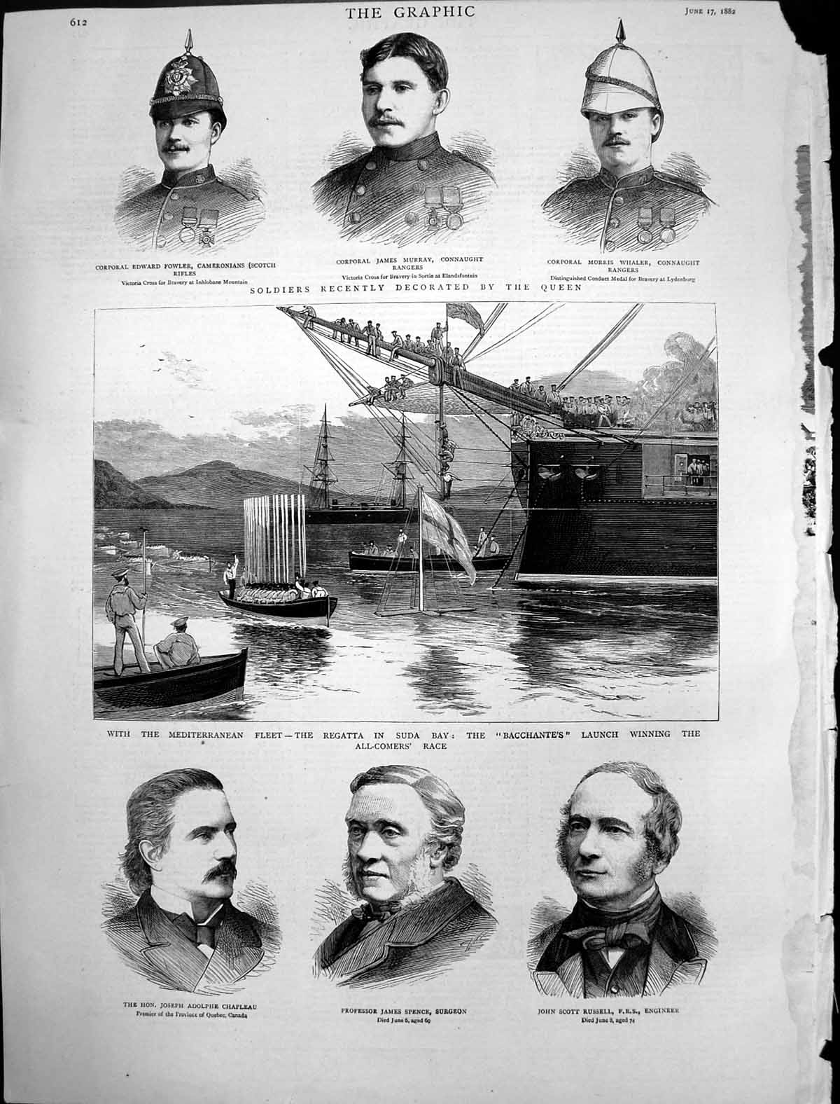 Antique Old Print Regatta Suda Bay Bacchantes Launch Win Edward Fowler 1882
