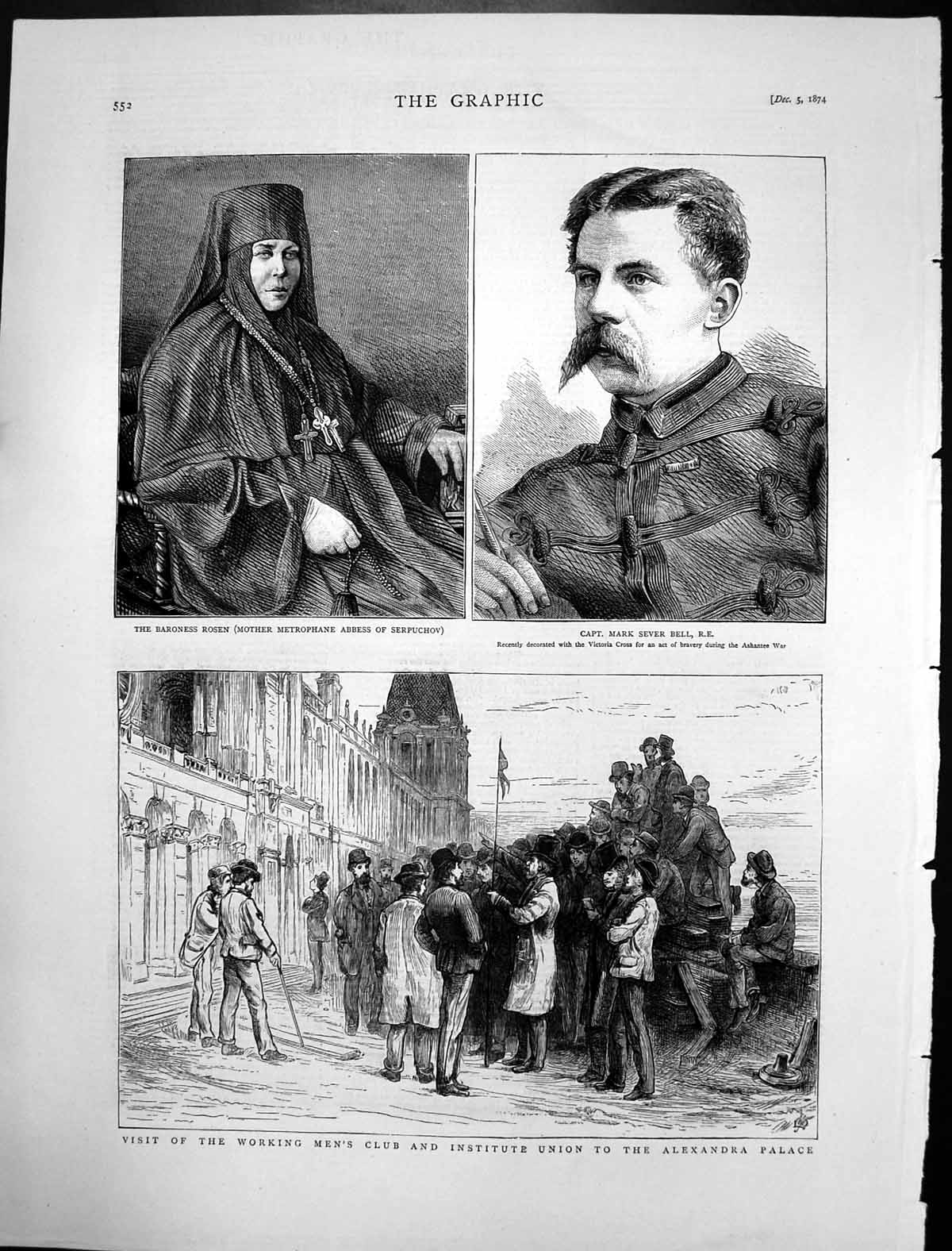 Old Antique Print Working Mens Club Alexandra Palace Baroness Rosen 1874 19th