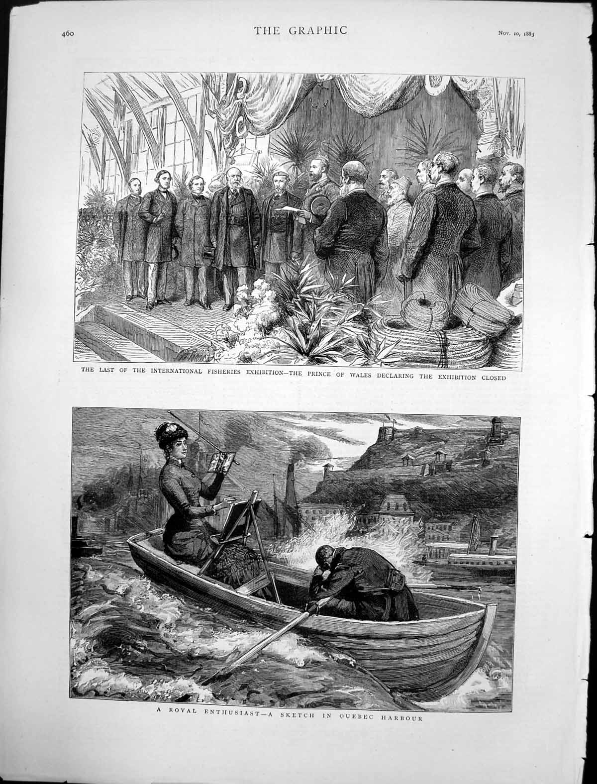 Antique Print Prince Wales Fisheries Exhibition Royalty Quebec Harbour 1883