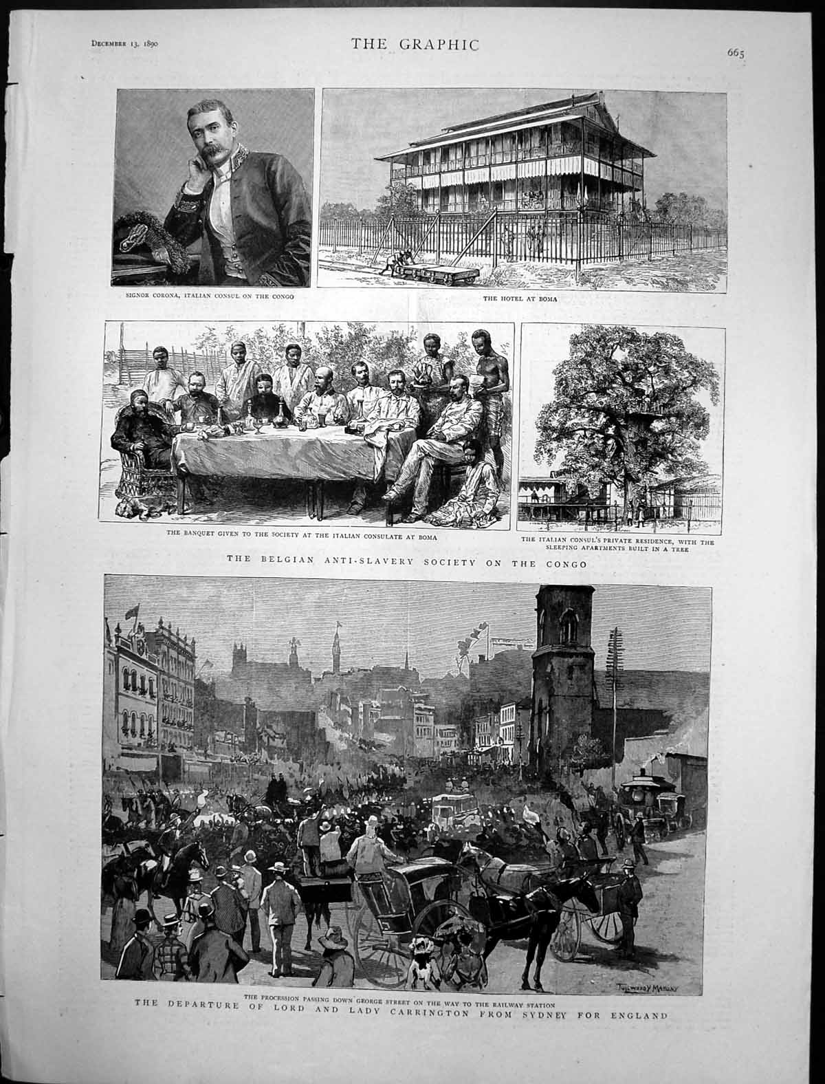 Antique Print Departure Carringtons Sydney Belgian Anti Slavery Congo 1890 19th