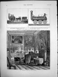 Old Antique Print M Guizots Study Val Richer Royal George Locomotive 1874 19th