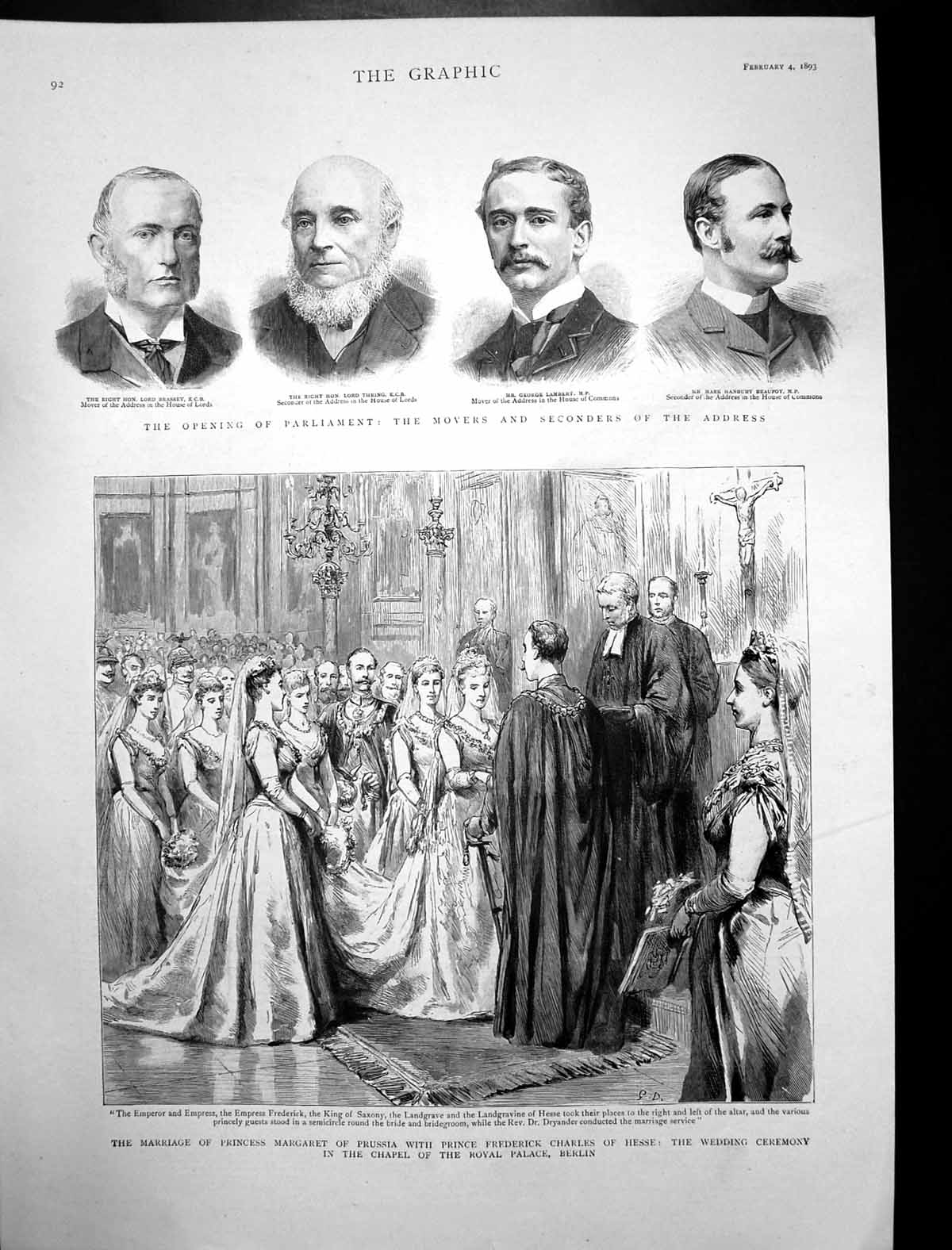 Antique Old Print Wedding Princess Prussia Prince Frederick Hesse Berlin 1893