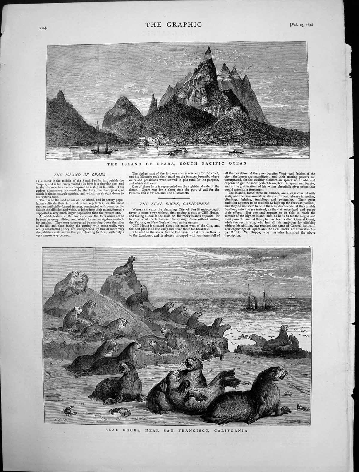 Antique Print Opara South Pacific Seal Rocks San Francisco California 1878 19th