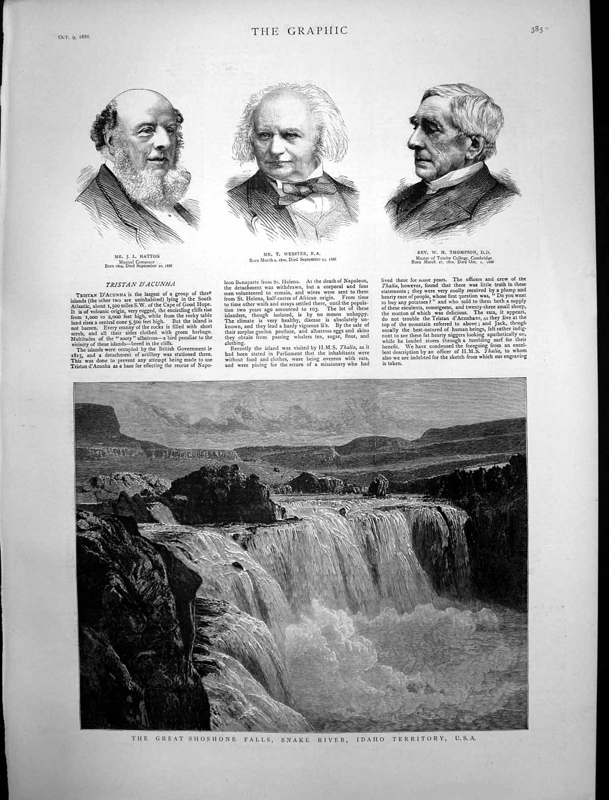Antique Print Shoshone Falls Snake River Idaho T Webster Ra Jl Hatton 1886 19th