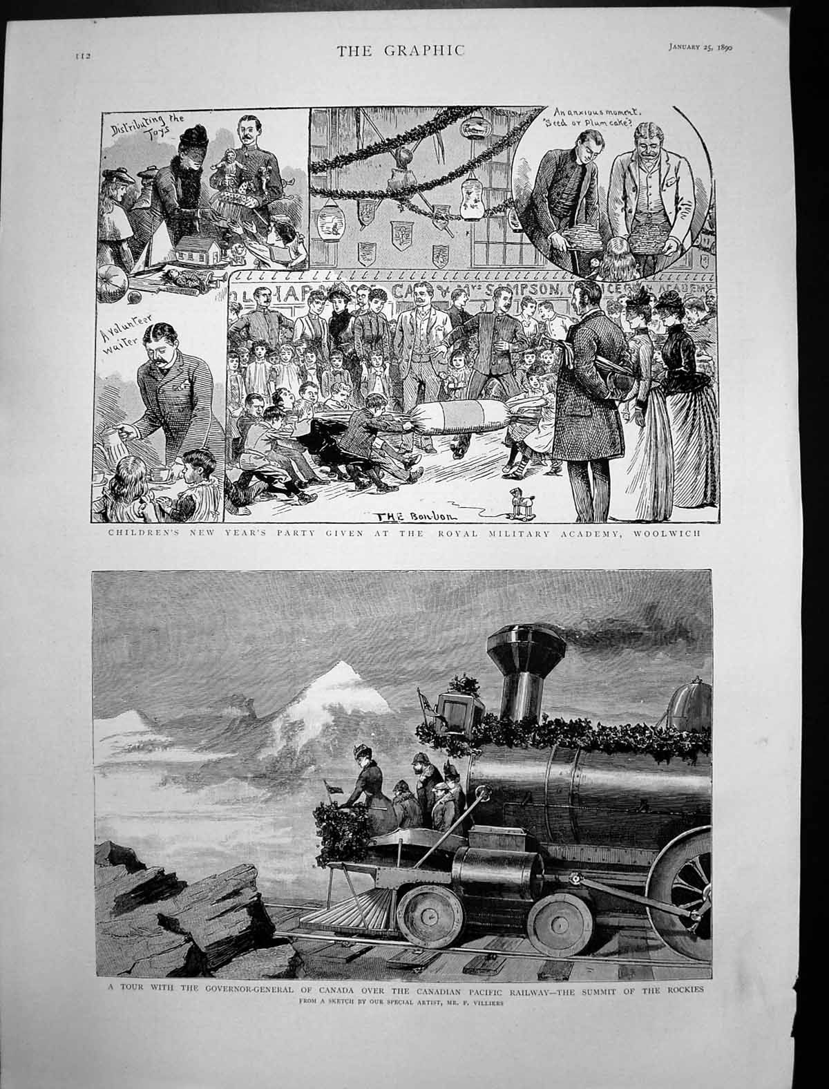 Old Print Canadian Pacific Railway New Year Party Military Woolwich 1890 19th