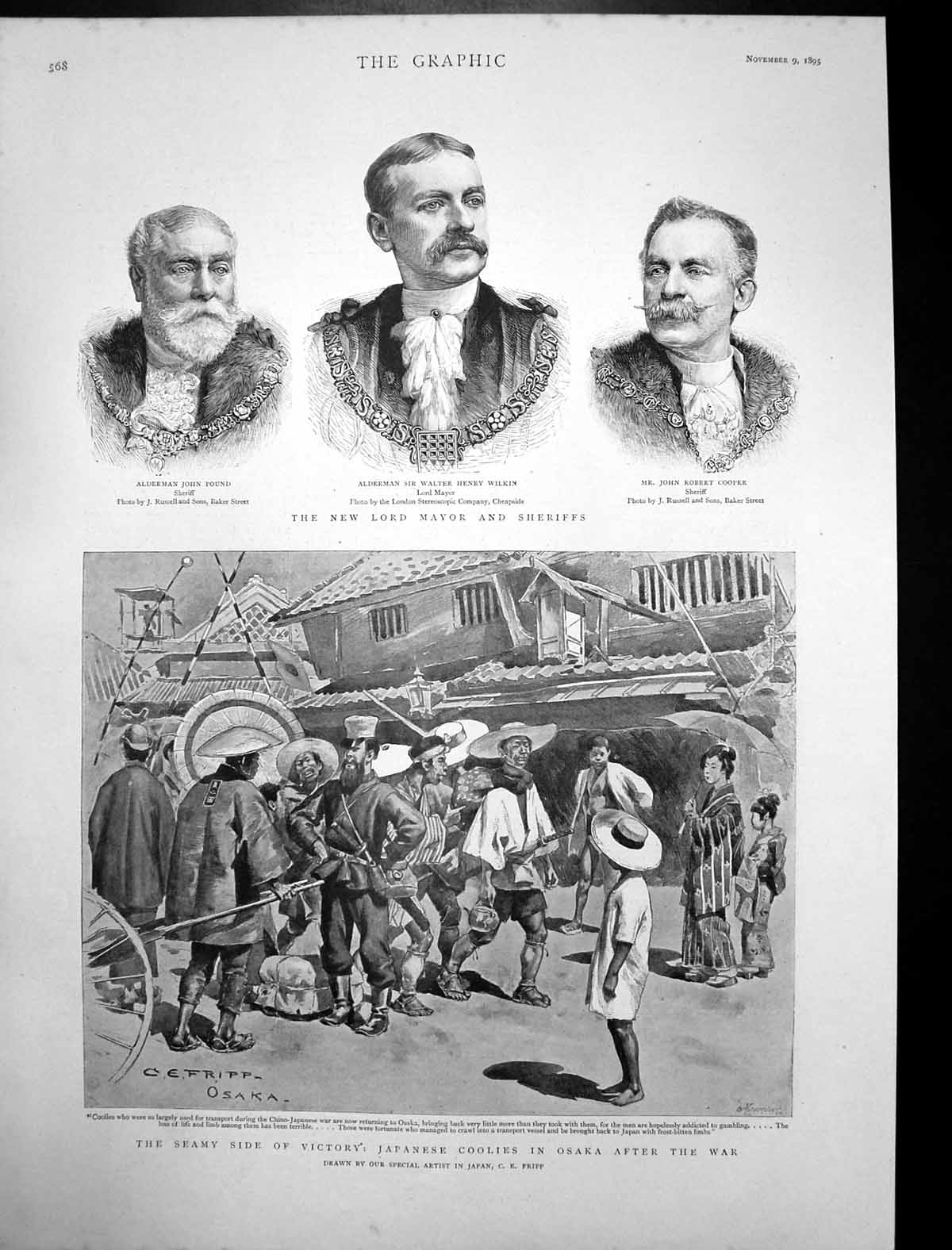 Antique Print New Lord Mayor Sheriffs Japanese Coolies Osaka Post War 1895 19th