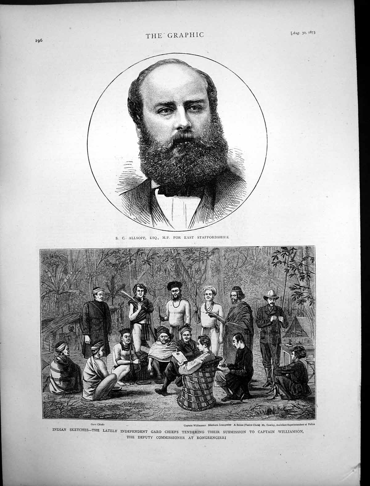 Old Antique Print Sc Allsop Mp India Garo Chiefs Captain Williamson 1873 19th