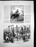 Old Antique Print Strike Sheepshearers Australia Praying Rain India 1891 19th