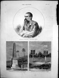 Antique Old Print Capt Richard Burton Monument Capt Cook Sandwich Islands1875
