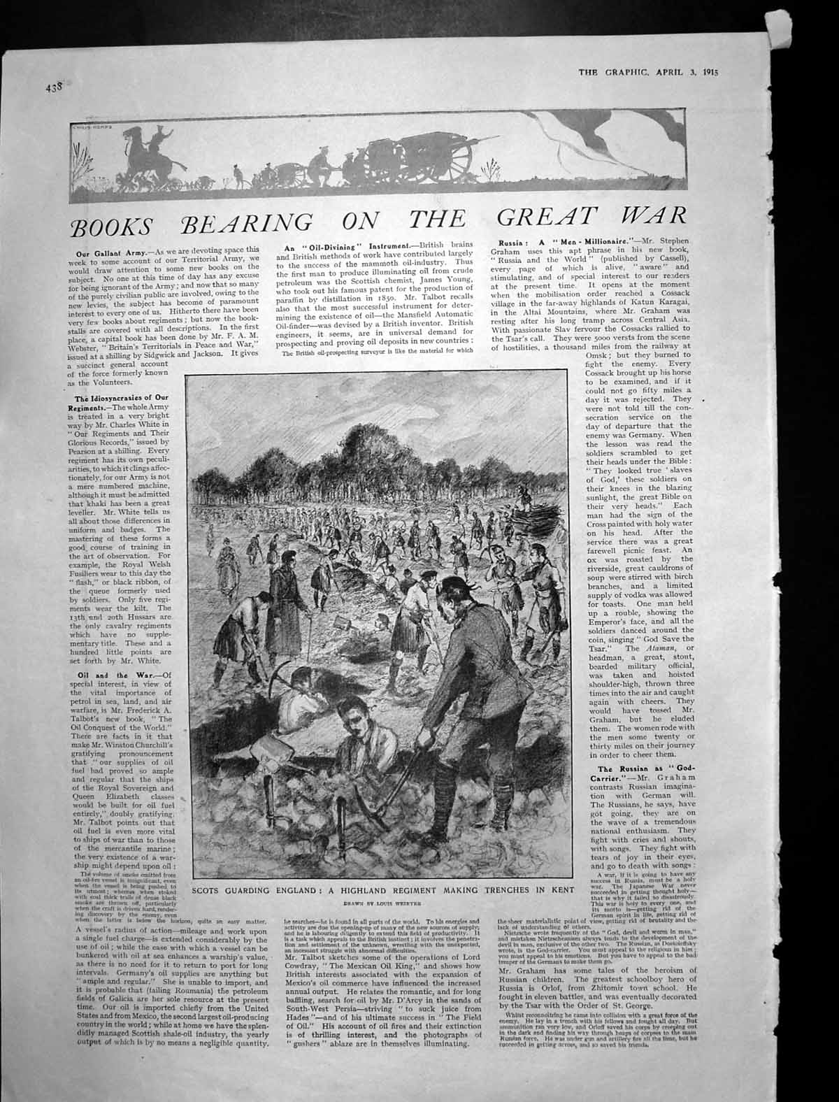 Antique Old Print Scots Guarding England Highland Regiment Trenches Kent 1915