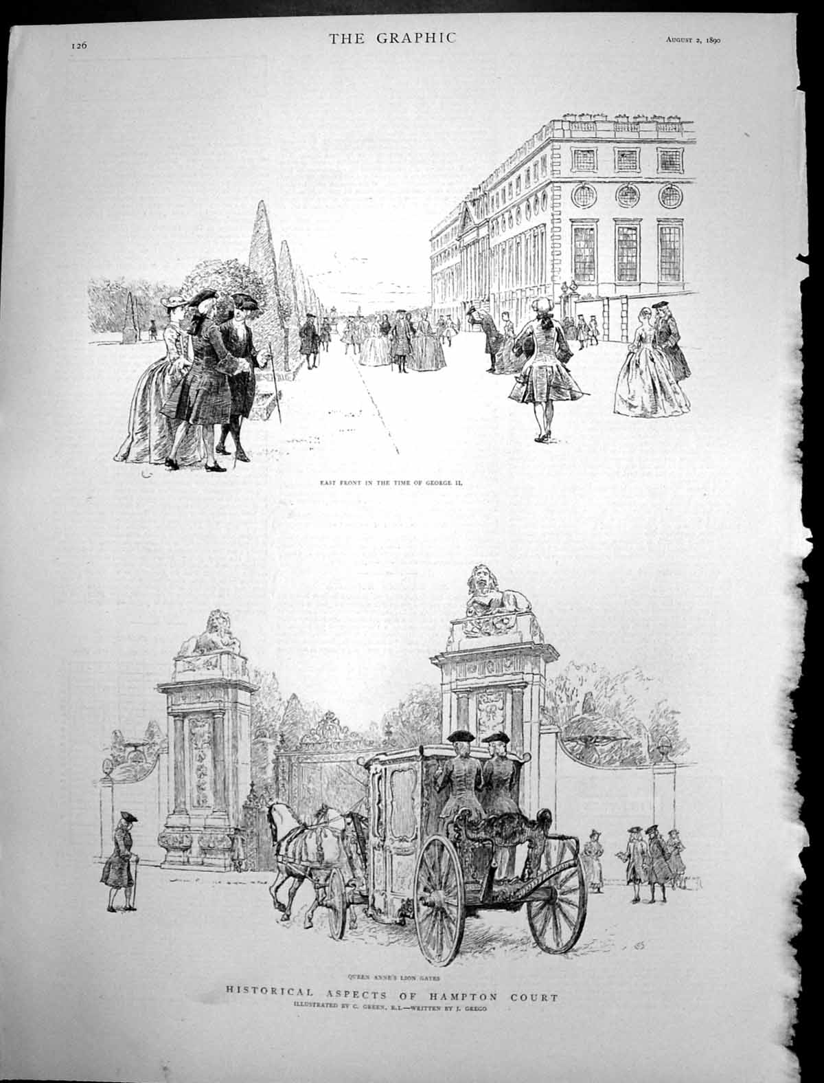 Antique Print Hampton Court Queen Annes Lion Gates East Front George111890