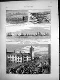 Antique Old Print Naval Engagement Cartagena Opening Assizes Stirling 1873 19th