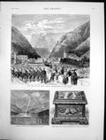 Original Old Antique Print Tolosa Headquarters Don Carlos Waterspout Rhine 1874