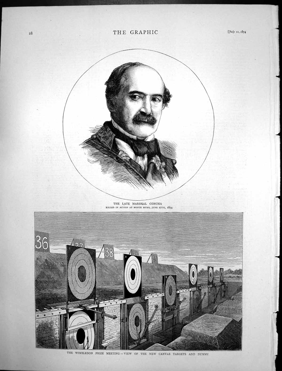 Antique Old Print Wimbledon Prize Meeting Canvas Targets Marshal Concha 1874