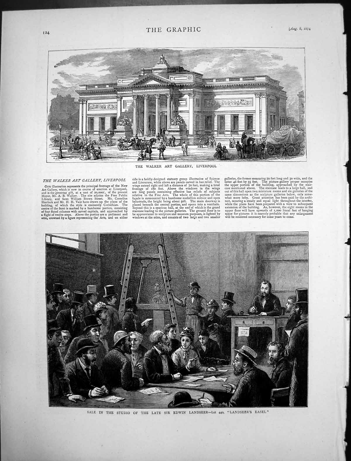 Old Antique Print Walker Art Gallery Liverpool Edwin Landseer Studio 1874 19th