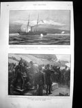Old Print Austrian Cruiser Sinking Greek Schooner Turkish Artillery 1897 19th