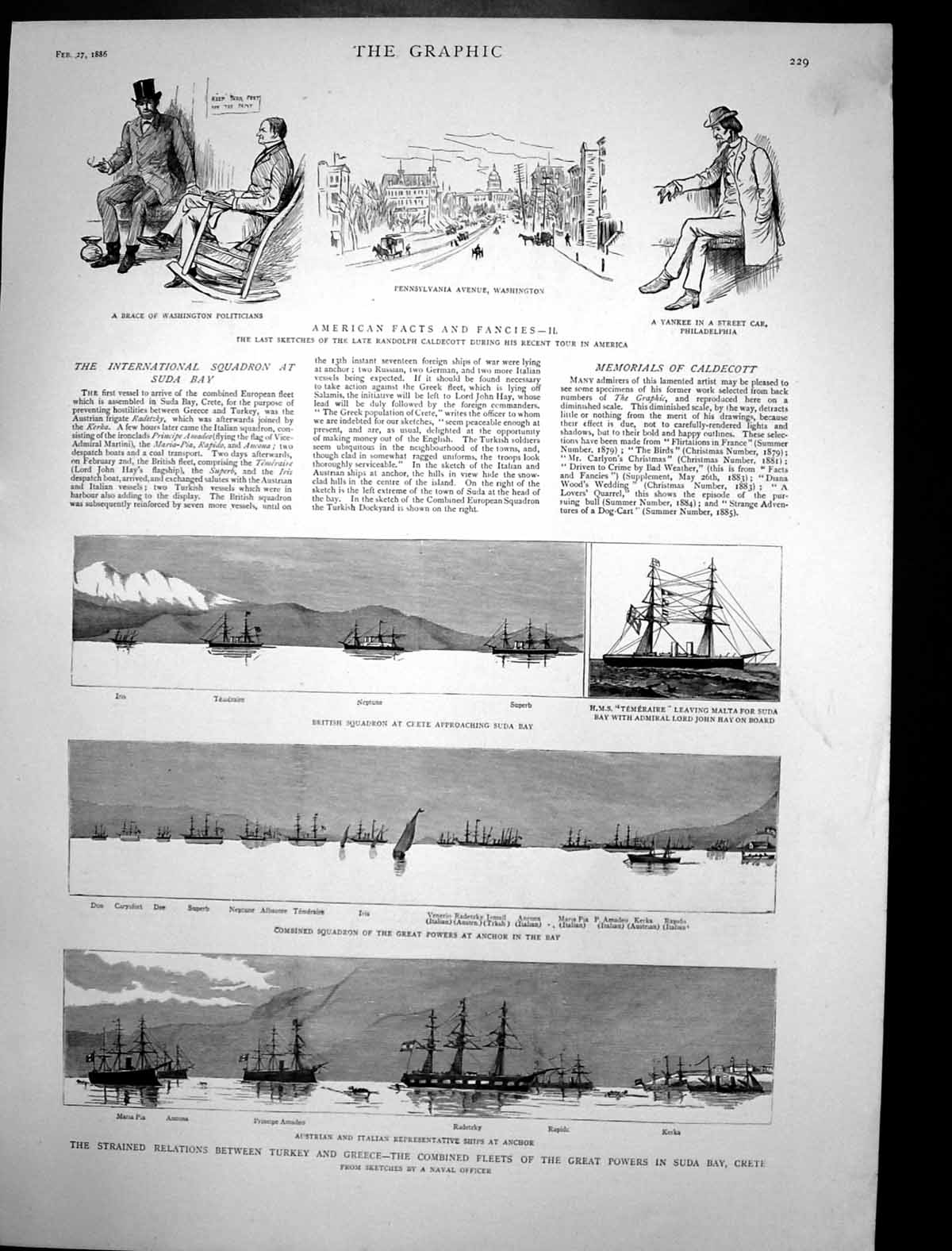 Old Antique Print Turkey Greece Fleets Suda Bay Crete American Facts 1886 19th