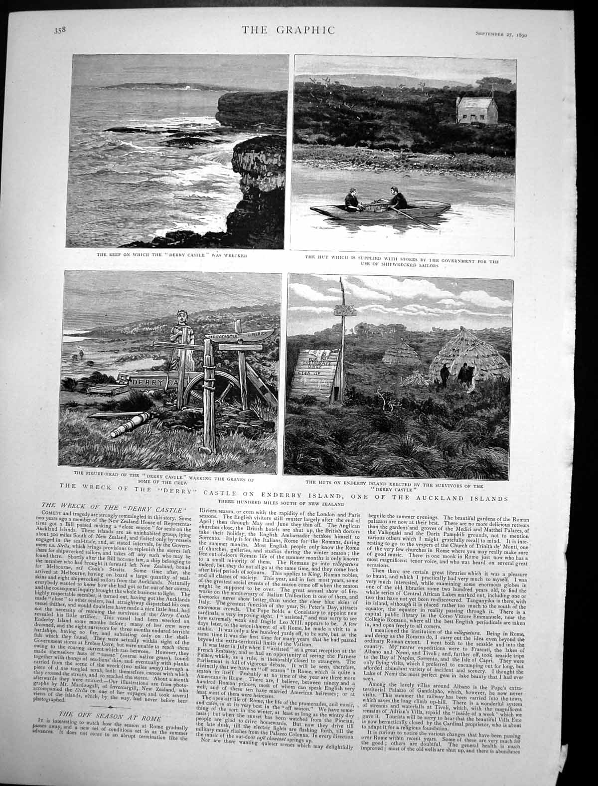 Old Antique Print Wreck Derry Castle Enderby Island Auckland Islands 1890 19th