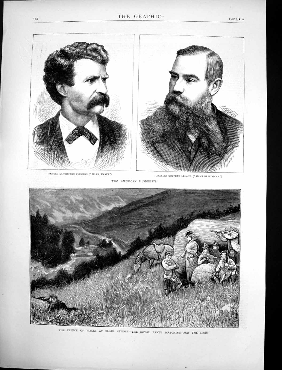 Antique Old Print Prince Wales Blair Athole Deer Hunting Charles Leland 1872