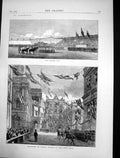 Antique Old Print Liverpool March Past Reception Prince Arthur Town Hall 1872