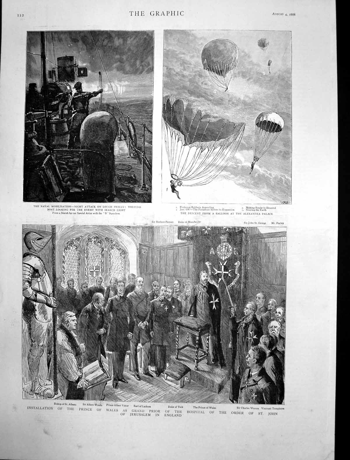 Old Print Night Attack Lough Swilly Hospital Order St John Gr Prior 1888 19th