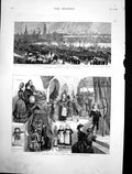 Antique Old Print Funeral Southport Lifeboat Men Bazaar Corn Exchange 1886 19th