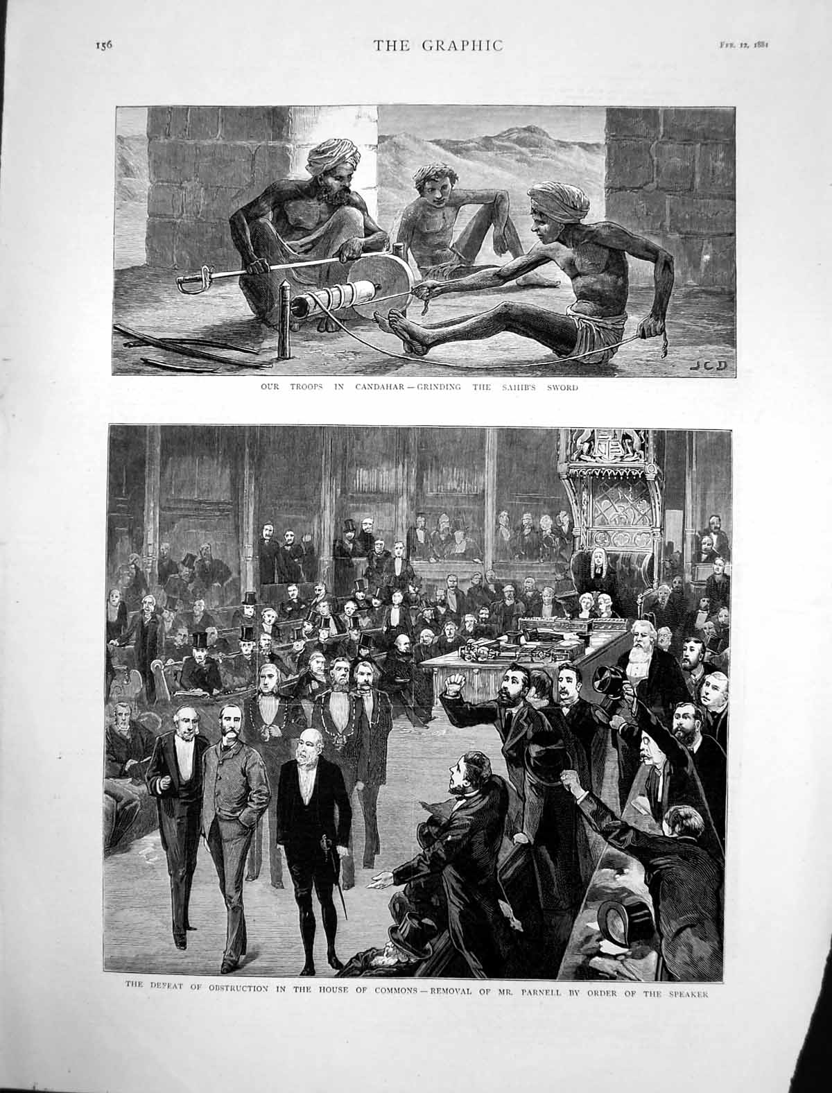 Old Antique Print Troops Candahar Defeat Obstruction House Commons 1881 19th