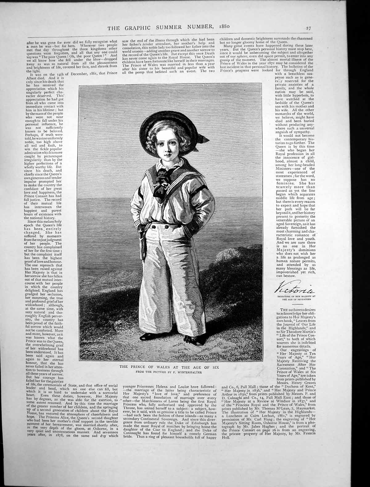 Old Antique Print Prince Wales AgeF Winterhalter Sailors Outfit 1880